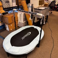 Kids Indoor Trampoline, 56" Double Kids Trampoline with Adjustable Handle, Indoor/Outdoor Foldable Jumper, Max Load 220lbs