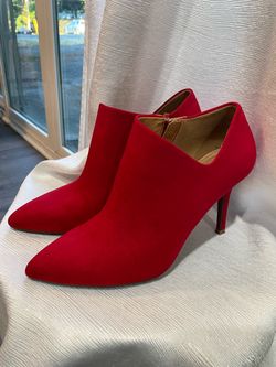 Red Suede Pointed-Toe Ankle Booties