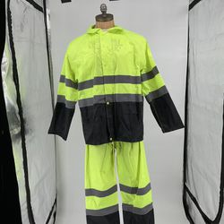 Hi-Visibility Rain Suit Set W/ Jacket, Pants, & Hide-able Hood