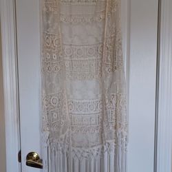 Beautiful Womens Long White  Lace Vest With Fringed Bottom. S/M $30. Reduced $25.