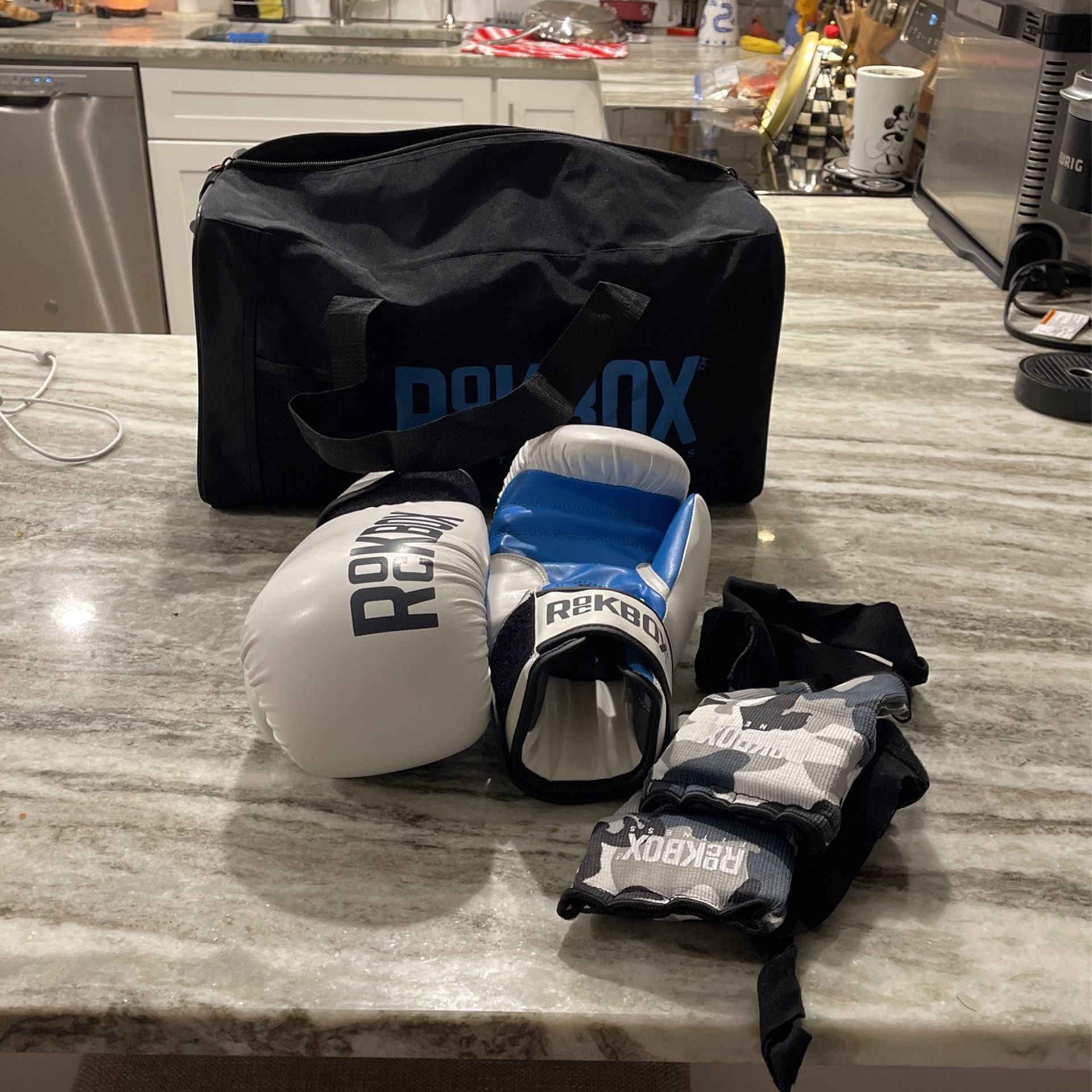 Boxing Gloves, Grips And Duffle Bag