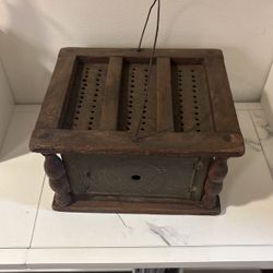 Circa 1840 Antique Foot Warmer With Rare Heart Punched Tin