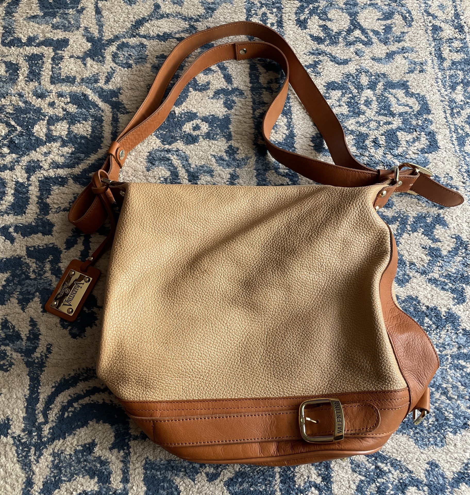 Valentina Genuine Leather Two Tone Dual Compartment Sling Bucket Bag