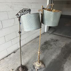 2 Antique Brass Floor Lamps