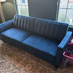 Couch - Velvet Dark Blue Convertible Sleeper