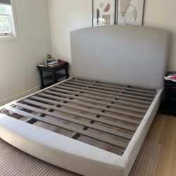 Caracole Cream Suede King Bed Frame (+ 8 Sleep Mattress If Needed)