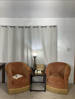 Pair Of Damask Barrel Accent Chairs GREAT FIND!