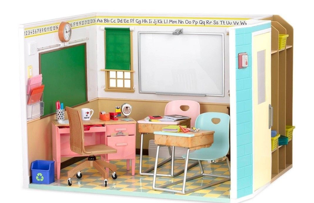 Our Generation Awesome Academy School Room, Brilliant Bureau School Desk Accessory Set, Hally Doll with “One Smart Cookie” Book