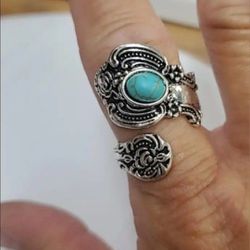 New Adjustable Turquoise spoon wrap ring.  Swipe left 2 see all sold separately.  SHIPPING AVAIL