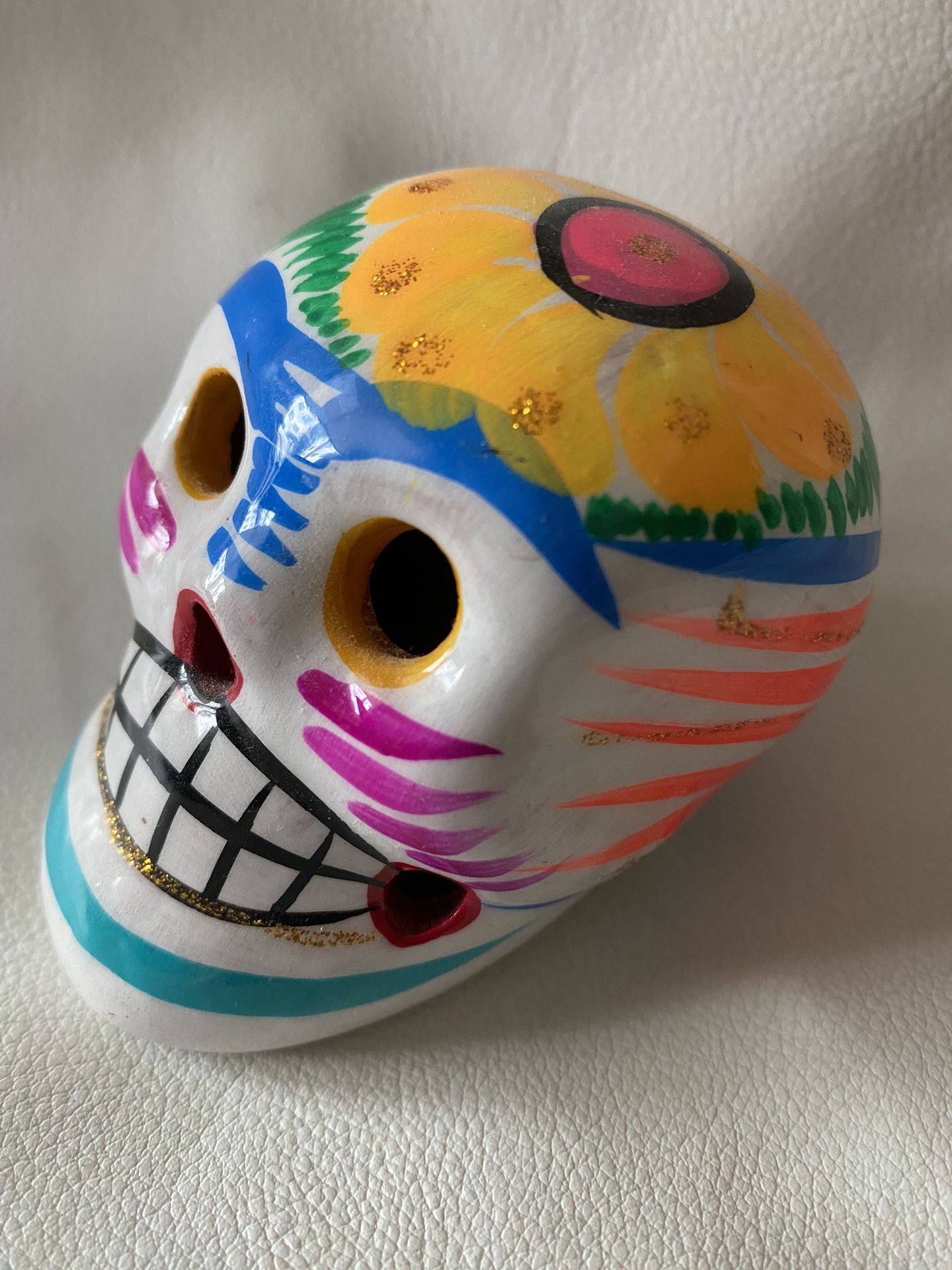 Ceramic Hand Painted "Day Of The Dead" Sugar Skull Made In Mexico Dia De Muertos