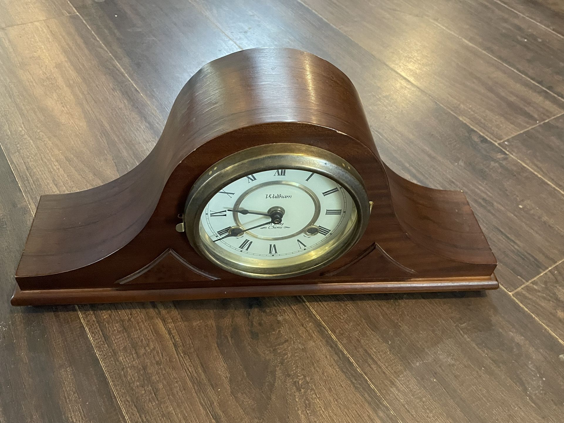 Vintage Walnut WALTHAM 31 Day Chime Wood Mantle Clock Great Condition No Key