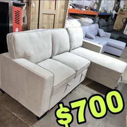 Beautiful New Sectional Sofa Bed W/ Reversible Storage Chaise & 2 USB Charging Ports + 2 Cup Holders in Beige Fabric Only $700!!! Get 