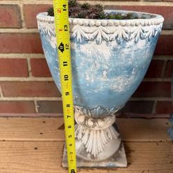 Blue & white planter + succulents