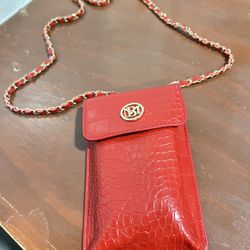 BADGLEY MISCHKA Vegan Leather RED Cell Phone Case Crossbody Wallet Purse   