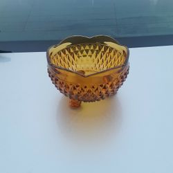 Vintage Amber Glass Footed Dish