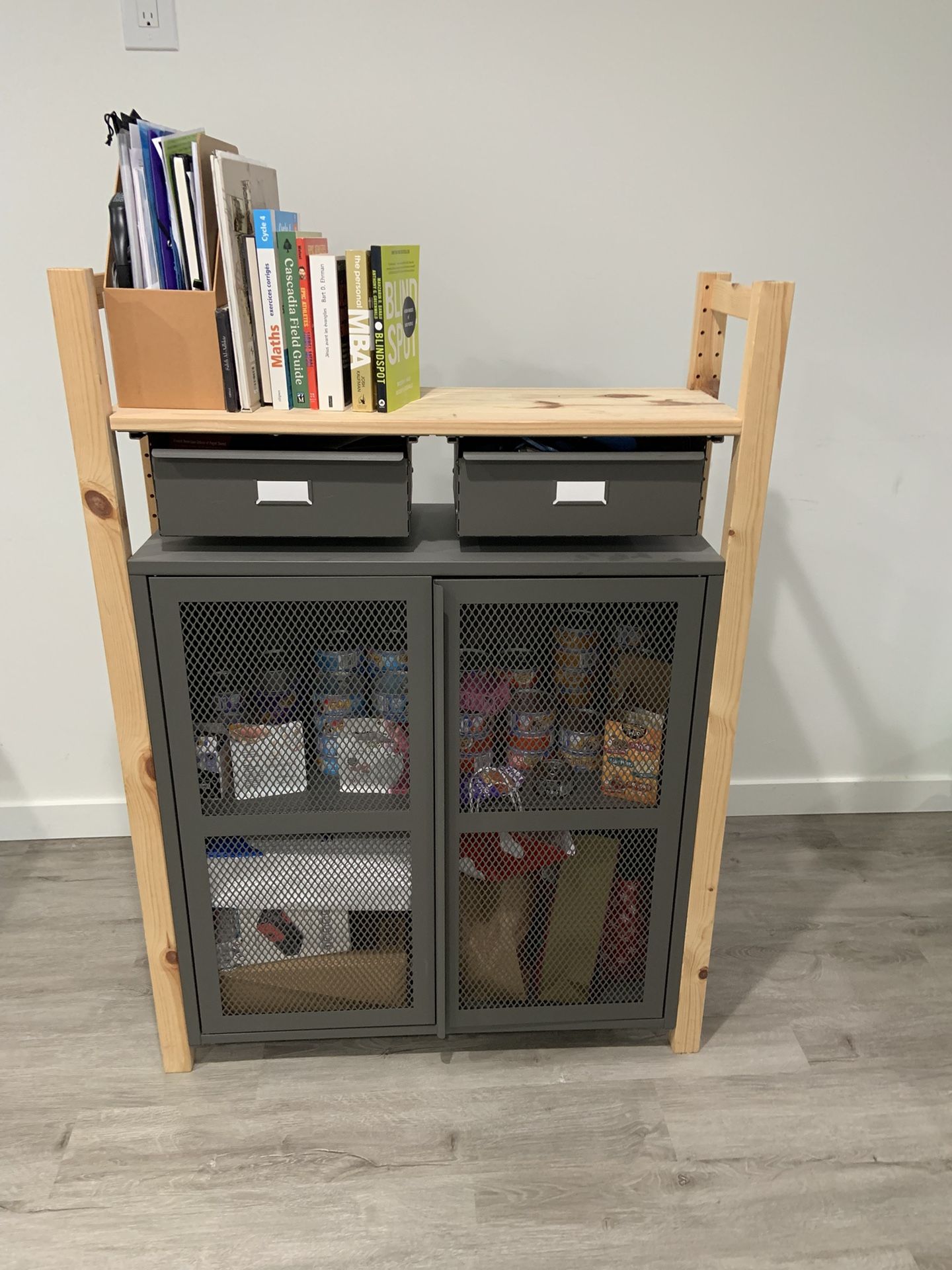 IKEA IVAR Storage Unit – Pine/Black Mesh (35x12x49 in)