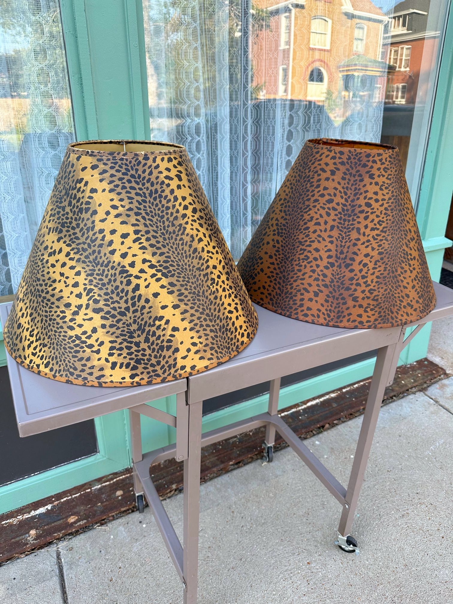 Pair Vintage Leopard Print Lampshades