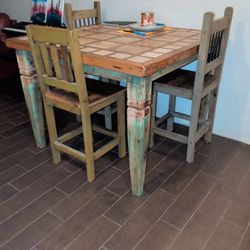 Dining table and chairs-Travertine and Wood!!