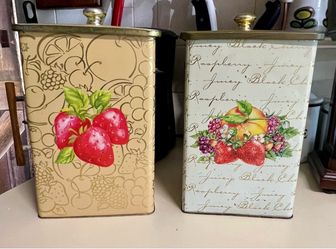2 Vintage Cookie Tin Knots Berry Farm Shortbread Cookie Tin. 10” Tall.