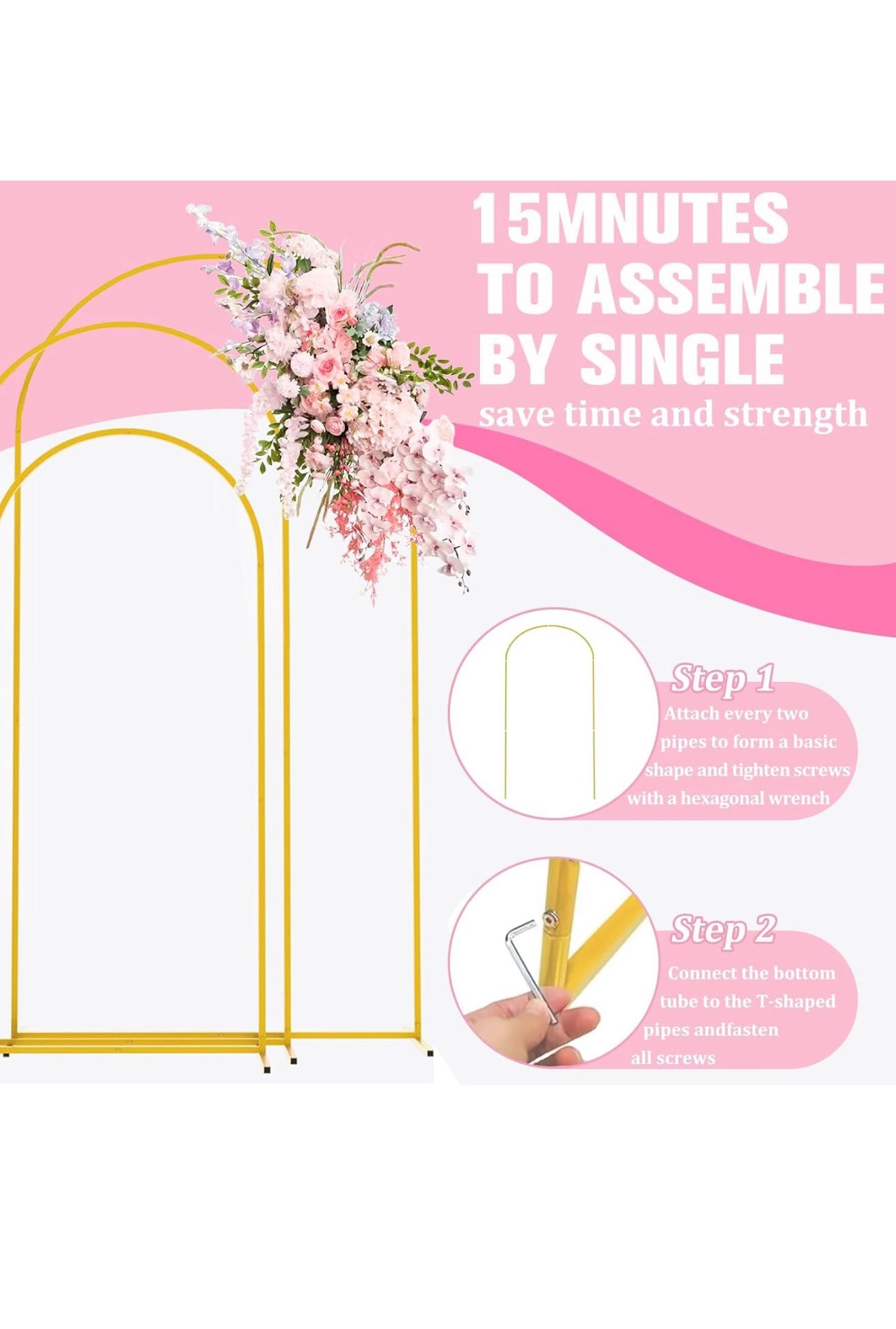 Wedding Arch Backdrop Stand 7.2FT, 6.6FT, 6FT Set of 3 Metal Arch Backdrop Stand for Birthday Party