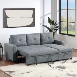 Brand New Grey Sectional Sofa Storage Sleeper 
