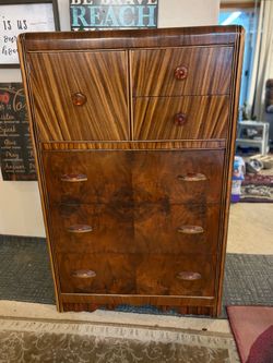 Vintage 1930s Art Deco Waterfall Gentleman’s Chest / Dresser – Original Hardware
