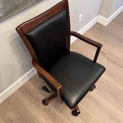 Black Leather And Wood Base Home Office Swivel Desk Chair Computer Chair