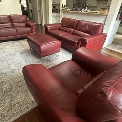 Red Leather Living Room Couch Set