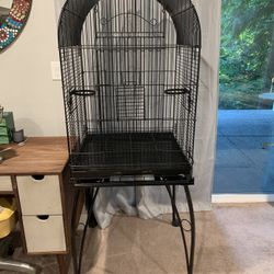 Large Black Metal Bird Cage With Roller Stand