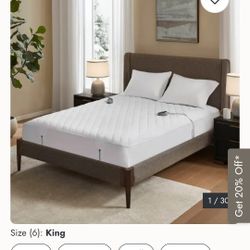 Beautyrest Cotton Deep Pocket Heated Mattress Pad-20 Heat Settings - White - King Size.