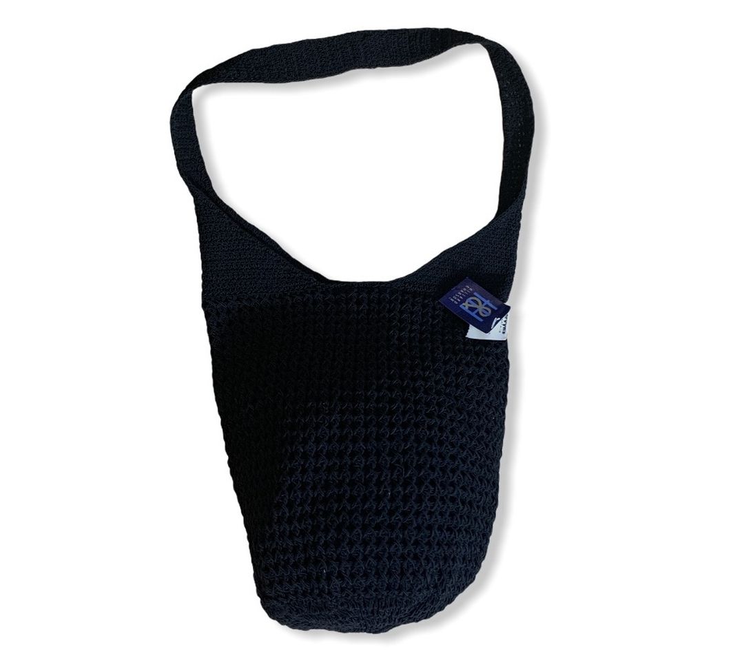 Sack Purse Crochet Knit Medium Size Lined Shoulder Bag Black Hillard & Hanson