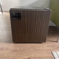 Brown mini fridge
