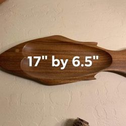 VINTAGE 17" SOLID TIGER WOOD OCEAN SEA NAUTICAL FISH BOWL PLATE DISH ACCENT TABLE DECOR DISPLAY ART