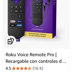 Remote Pro | Recargable con controles de voz manos libres, modo de auriculares y localizador de dispositivos perdidos, compatible con RokuT