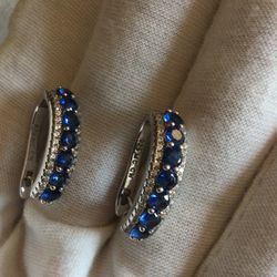925 Earrings Blue & White Sapphire 