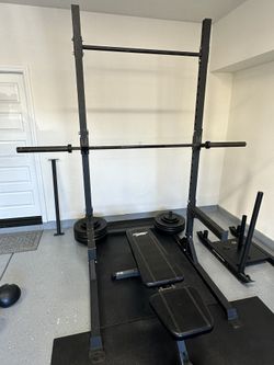 🏋️‍♂️ FULL GARAGE GYM SETUP – Rack + Bench + Sled + Dip Handles + 45 lb Barbell + Cable Attachment