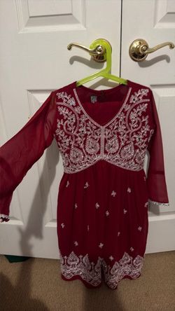 Red Embroidered Chiffon Kurti Dress