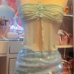 Fairycore Blue Sparkle Skirt Set