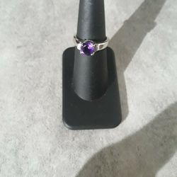 18K Yellow Gold Genuine Amethyst /White Topaz Ring Sz6 