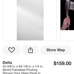 Delta 24-3/8 in. × 63-1/8 in. x 1/4 in. (6mm) Frameless Pivoting Shower Door Glass Panel in Clear (For 27-30 in. Doors)