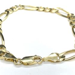 14k Oro Solido Linda Pulsera Estilo Figaro