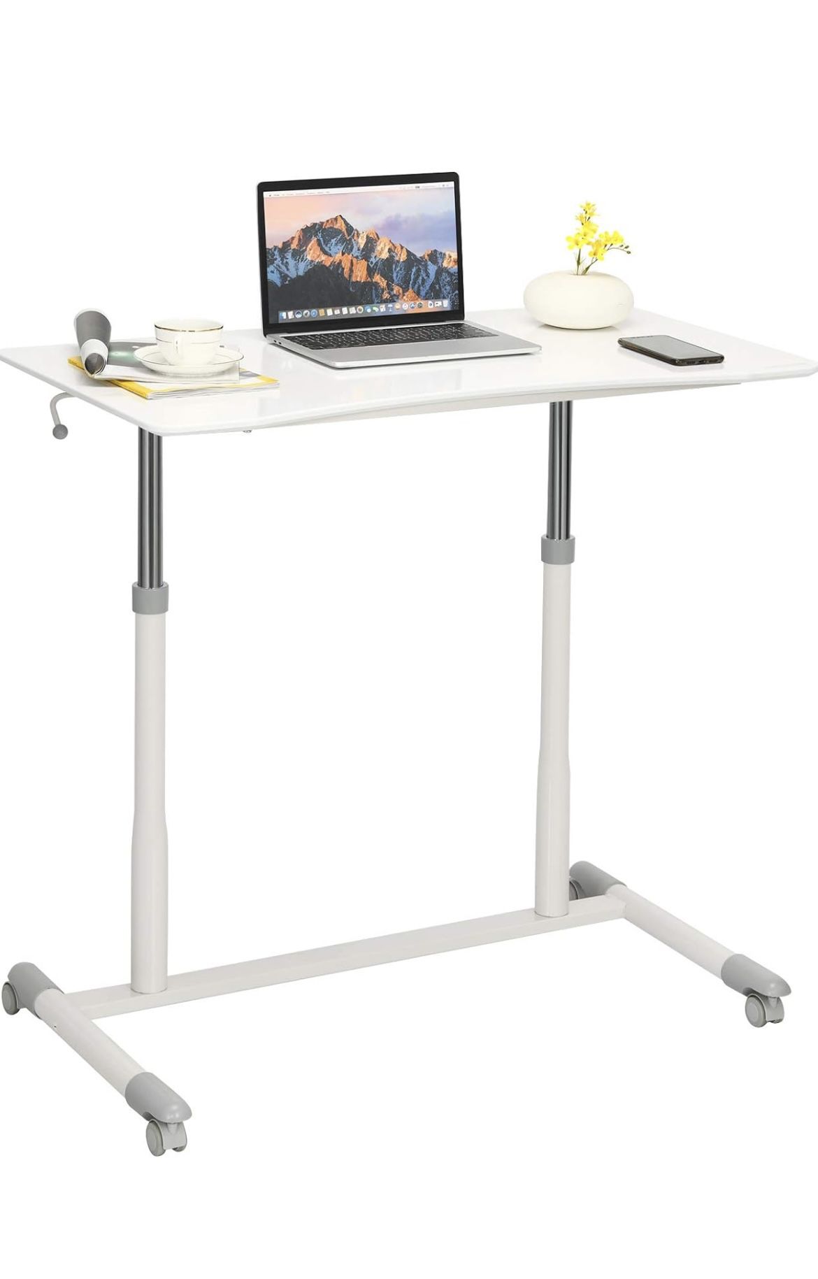 Adjustable Height Computer Desk with Steel Frame, on Wheels