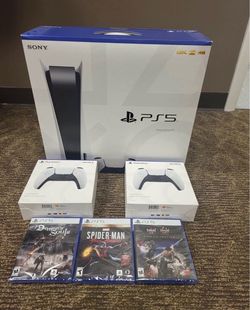 Sony PlayStation 5 PS5 Console Disc Version 3 Games + 2 Controller Bundle.