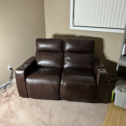LEATHER THEATER SEATING SECTIONAL COUCH LOVE SEAT FULL POWER 