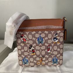 Disney X Coach Kitt Messenger Crossbody Bag In Signature Textile Jacquard With Mickey Mouse And Friends Embroidery