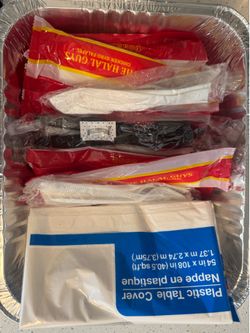 Disposable utensils and tablecloth