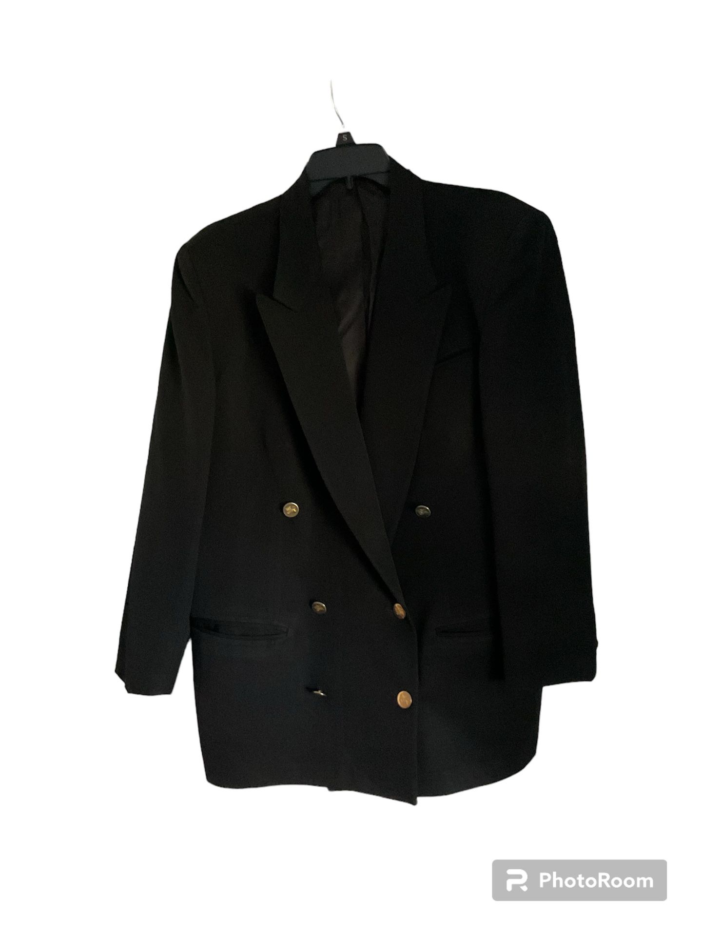 Vintage Burberry Black Double Breasted Wool Blazer Dress Suit Jacket, women’s sz 14