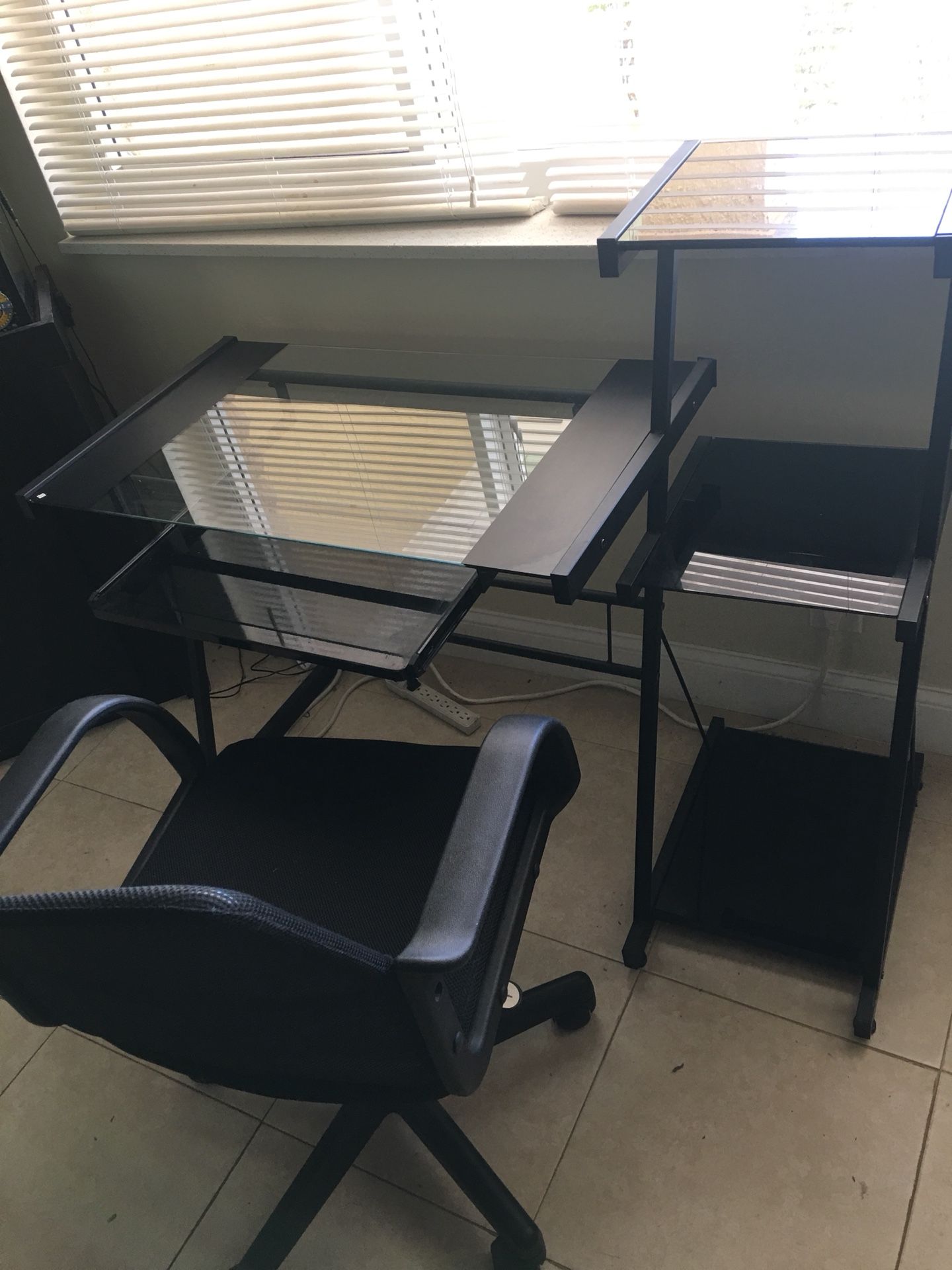 Glass computer desk with chair