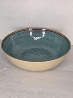 Food Network Melamine Serving Bowl Teal Blue Speckled Cream Beach Coastal