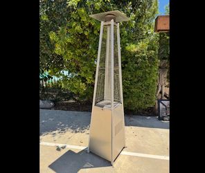Propane Patio Heater 40000 BTU Pyramid w/Wheels for Outdoor Patio Silver w/ tank